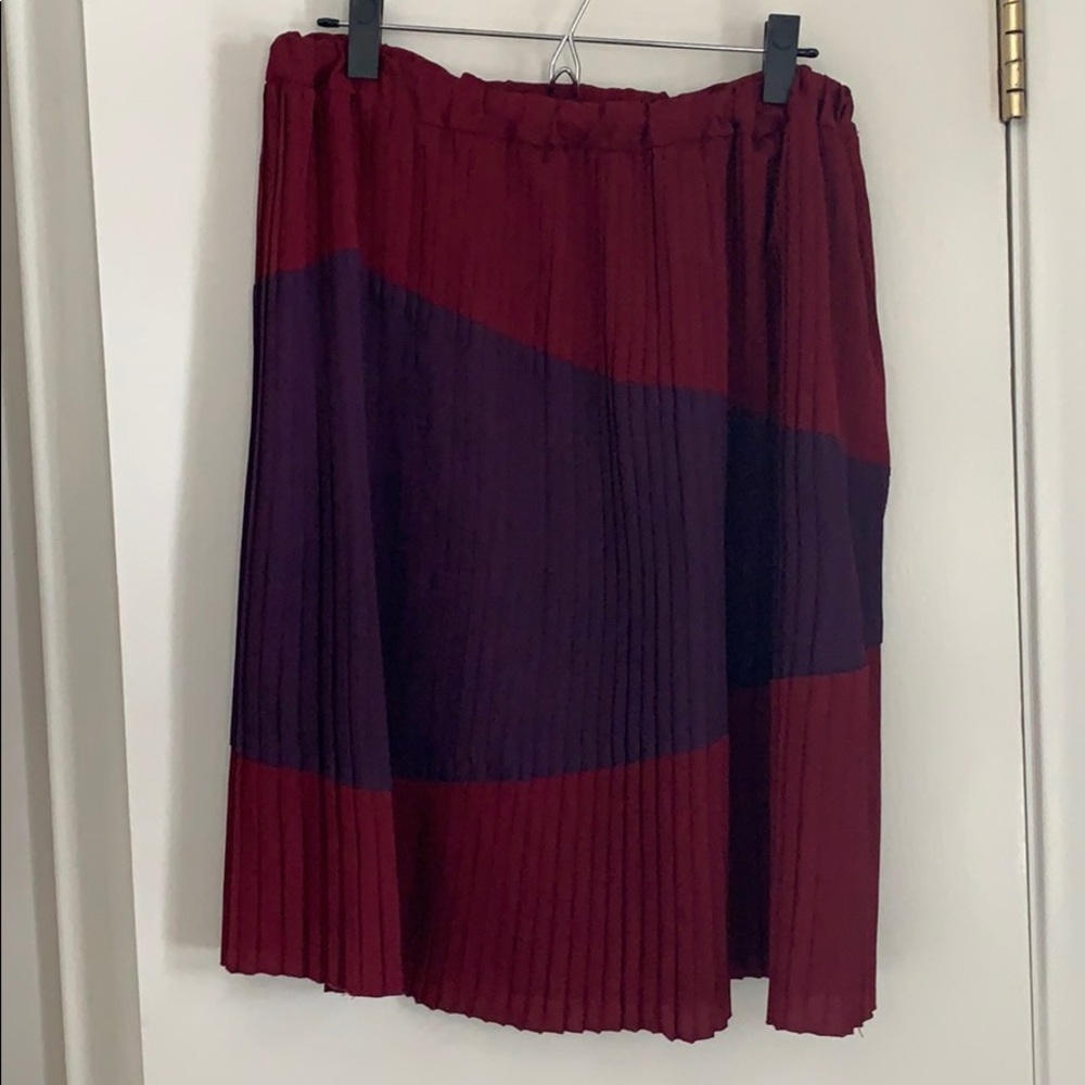 Maroon & Purple Pleated Midi Skirt